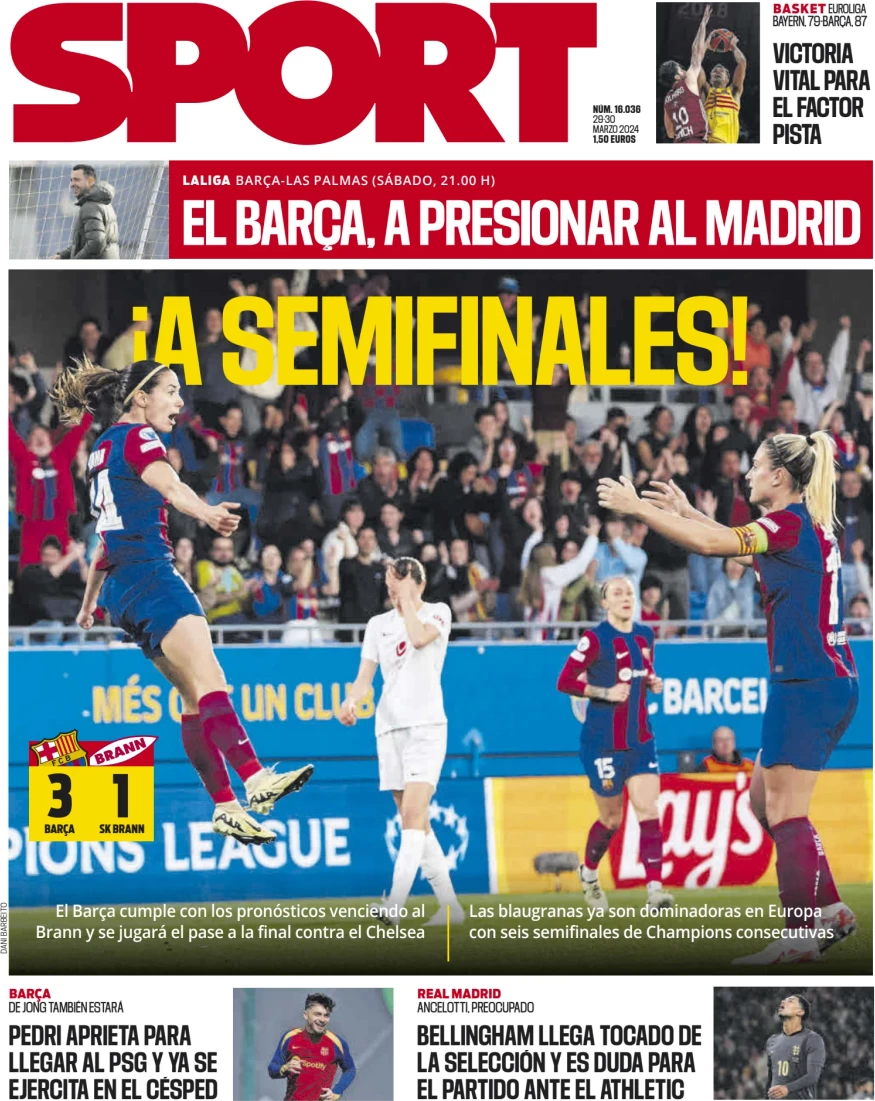 anteprima della prima pagina di sport-barcelona del 29/03/2024