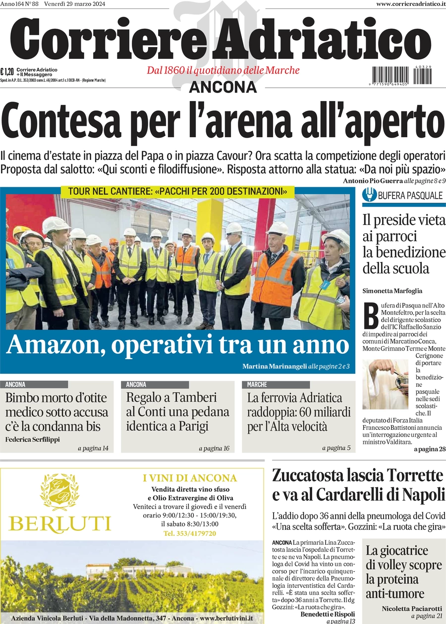 anteprima della prima pagina di corriere-adriatico-ancona del 29/03/2024