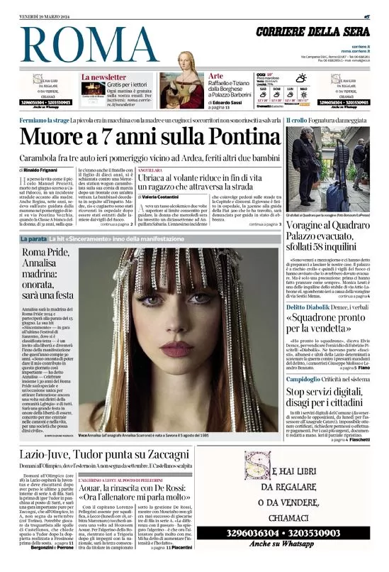 anteprima della prima pagina di corriere-della-sera-roma del 29/03/2024