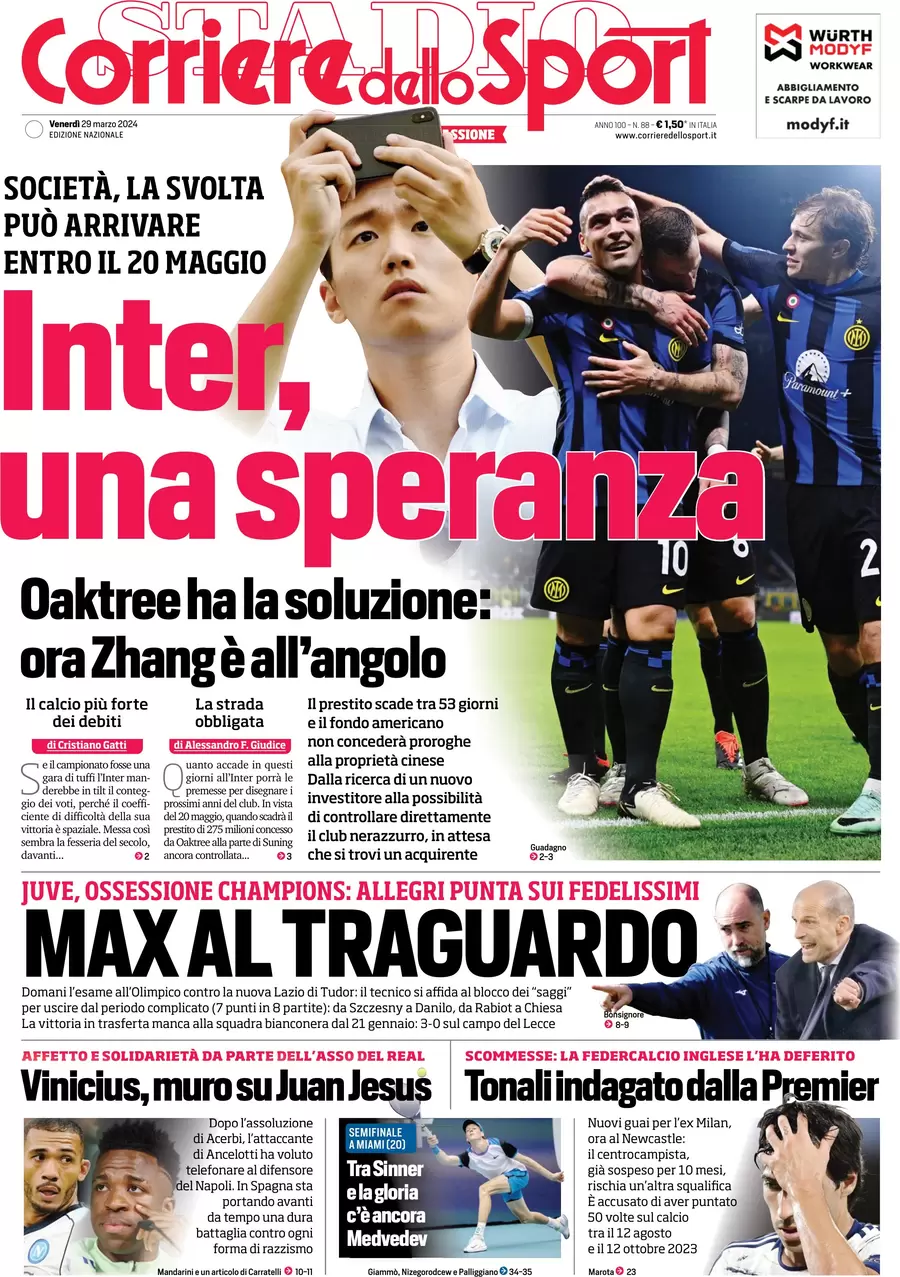 prima pagina - Corriere dello Sport del 29/03/2024