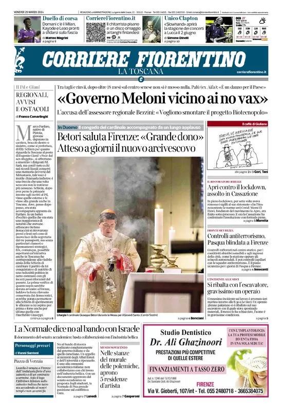 anteprima della prima pagina di corriere-fiorentino del 29/03/2024