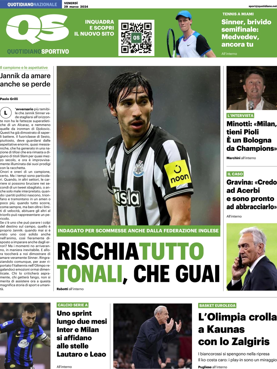 prima pagina - QS Quotidiano Sportivo del 29/03/2024