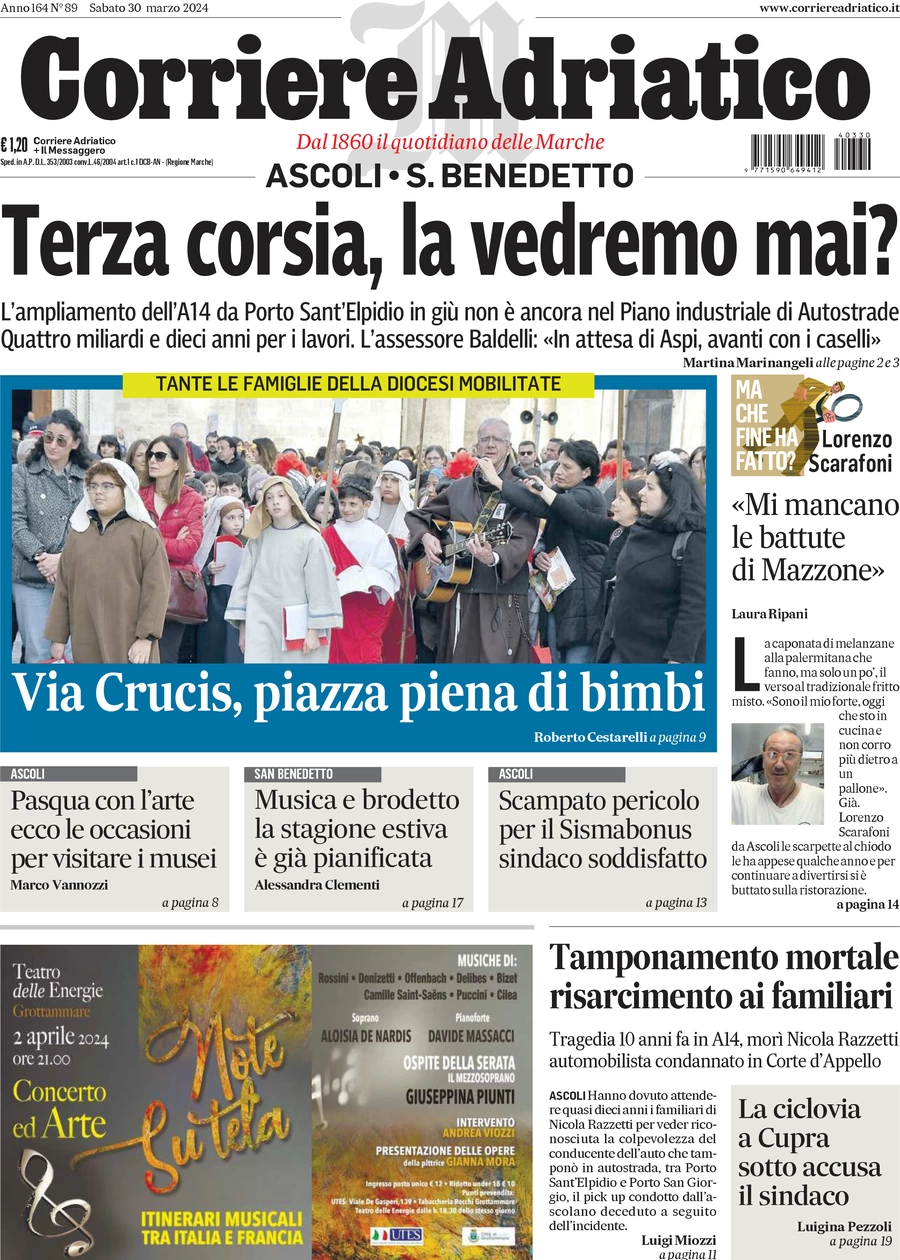 anteprima della prima pagina di corriere-adriatico-ascoli del 30/03/2024