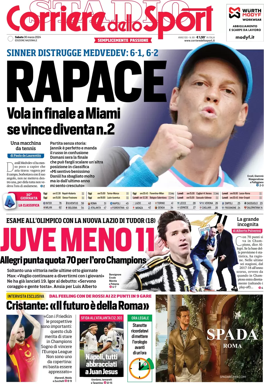 prima pagina - Corriere dello Sport del 30/03/2024