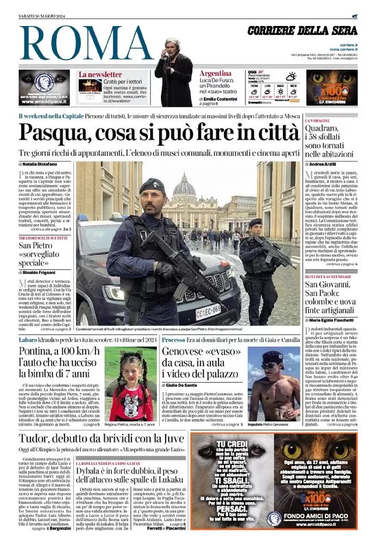 anteprima della prima pagina di corriere-della-sera-roma del 30/03/2024