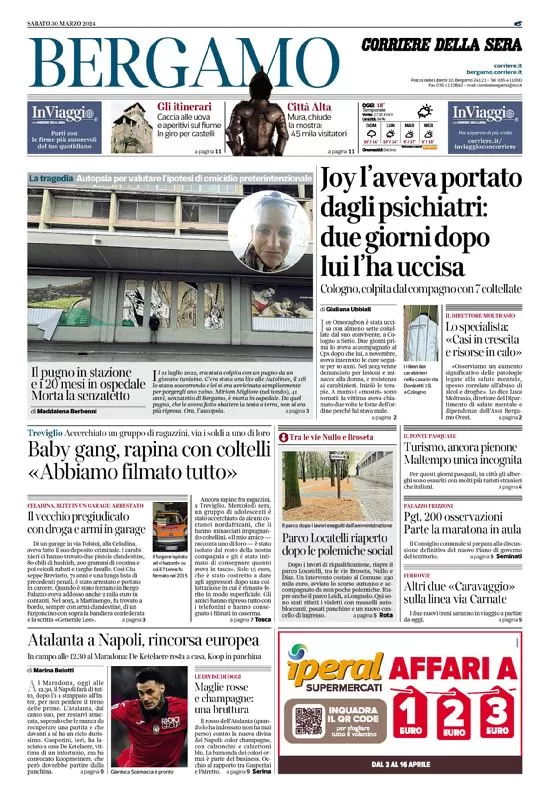 anteprima della prima pagina di corriere-della-sera-bergamo del 30/03/2024
