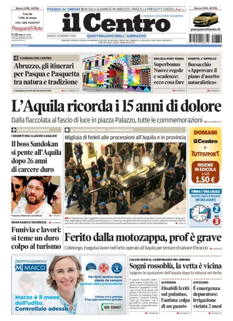 prima pagina - Il Centro (L'Aquila) del 30/03/2024