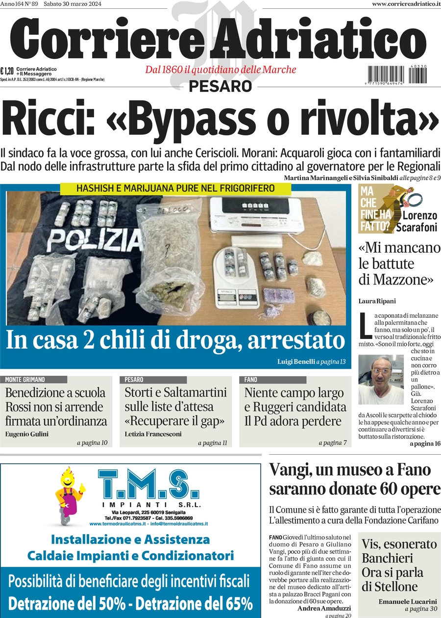 anteprima della prima pagina di corriere-adriatico-pesaro del 30/03/2024