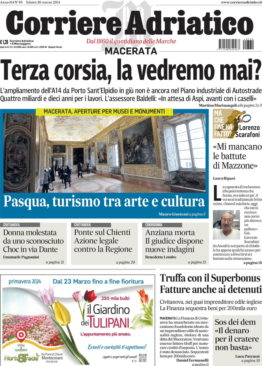 anteprima della prima pagina di corriere-adriatico-macerata del 30/03/2024