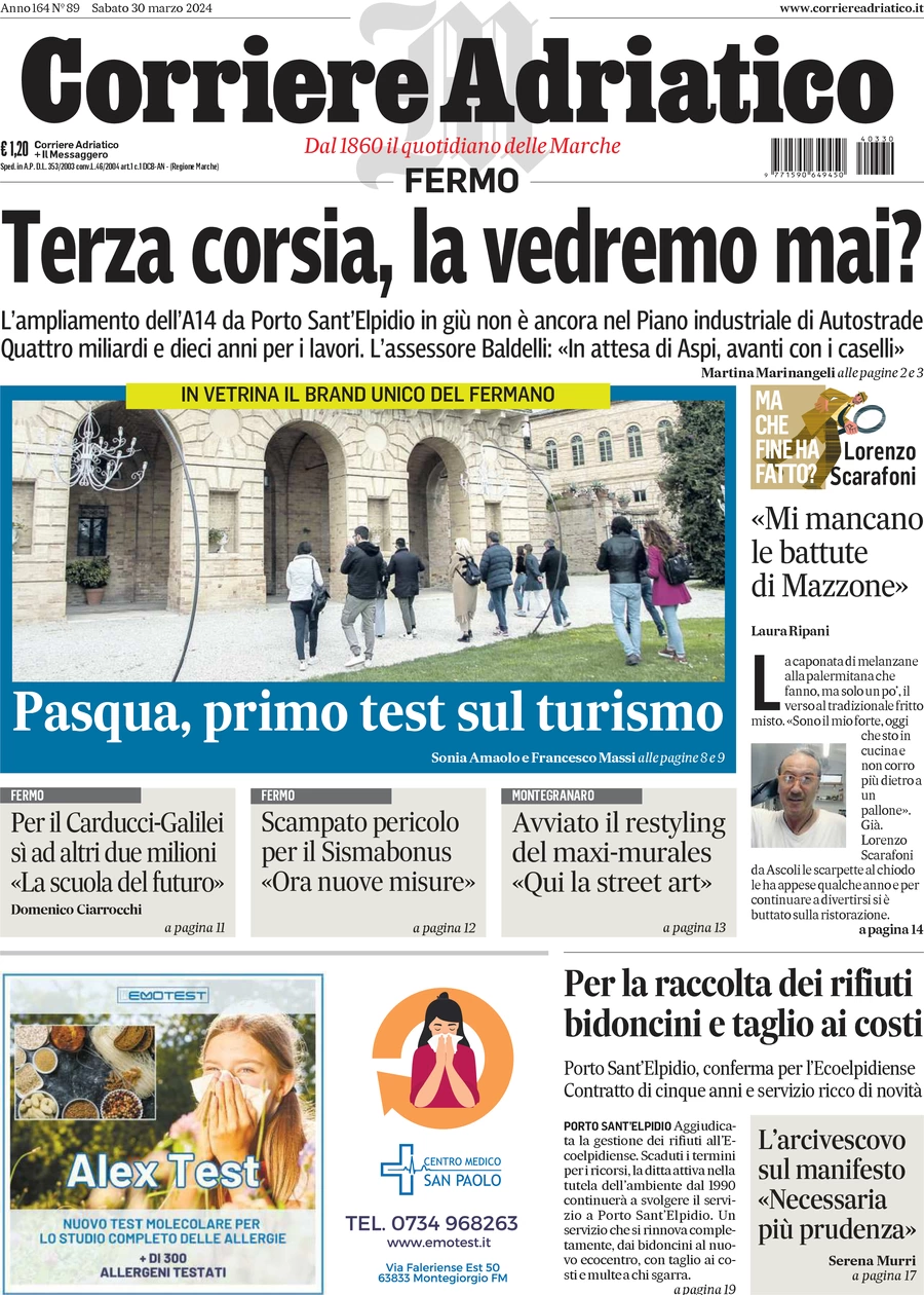 anteprima della prima pagina di corriere-adriatico-fermo del 30/03/2024