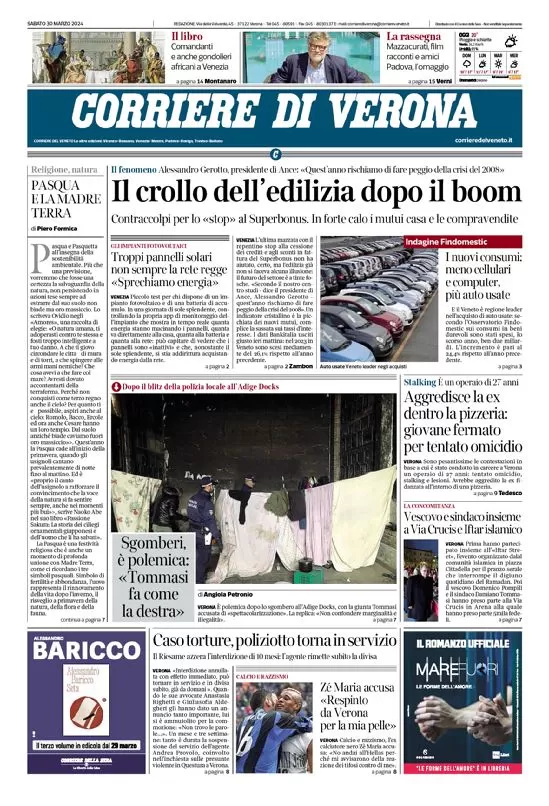 anteprima della prima pagina di corriere-di-verona del 30/03/2024