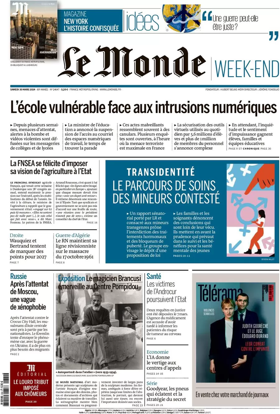 prima pagina - Le Monde del 30/03/2024