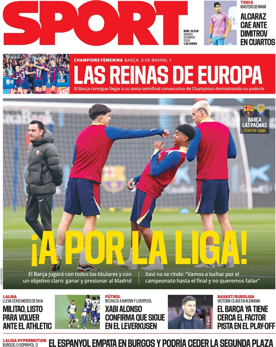 anteprima della prima pagina di sport-barcelona del 30/03/2024