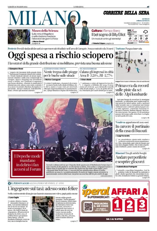 anteprima della prima pagina di corriere-della-sera-milano del 30/03/2024