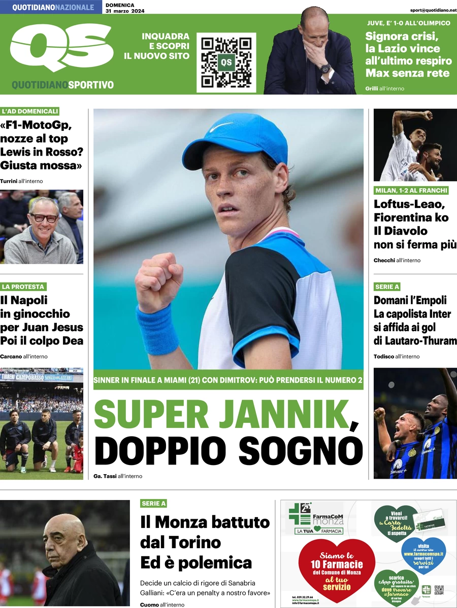 prima pagina - QS Quotidiano Sportivo del 31/03/2024