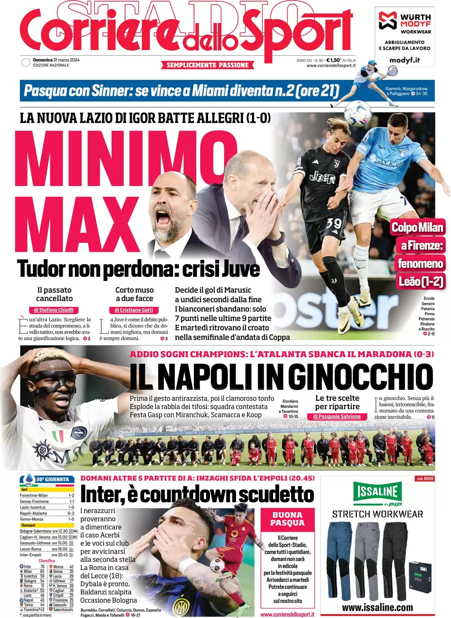 prima pagina - Corriere dello Sport del 31/03/2024