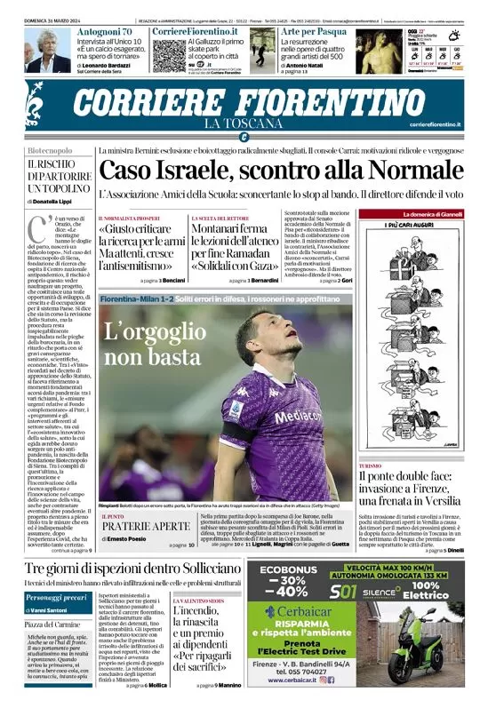 anteprima della prima pagina di corriere-fiorentino del 31/03/2024