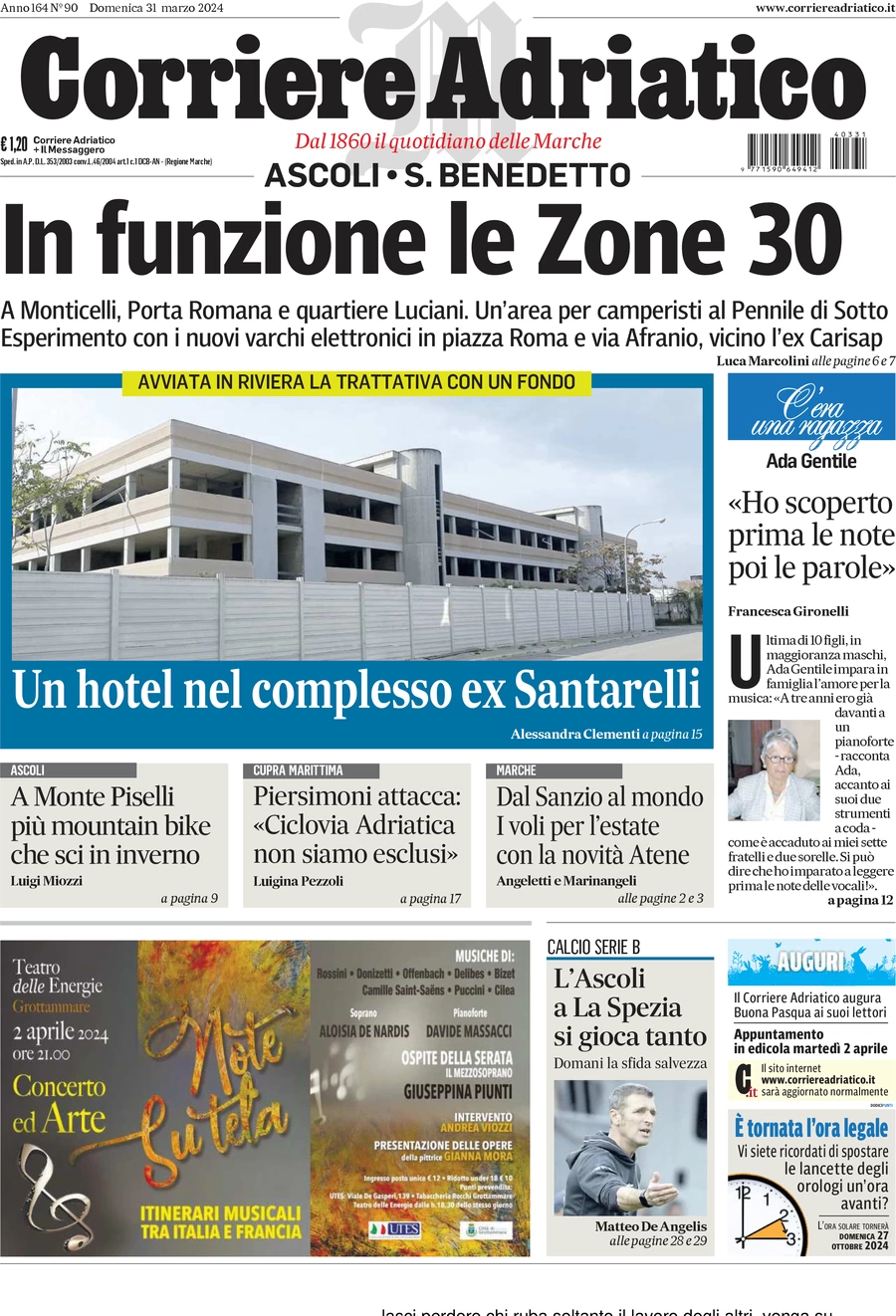 anteprima della prima pagina di corriere-adriatico-ascoli del 31/03/2024