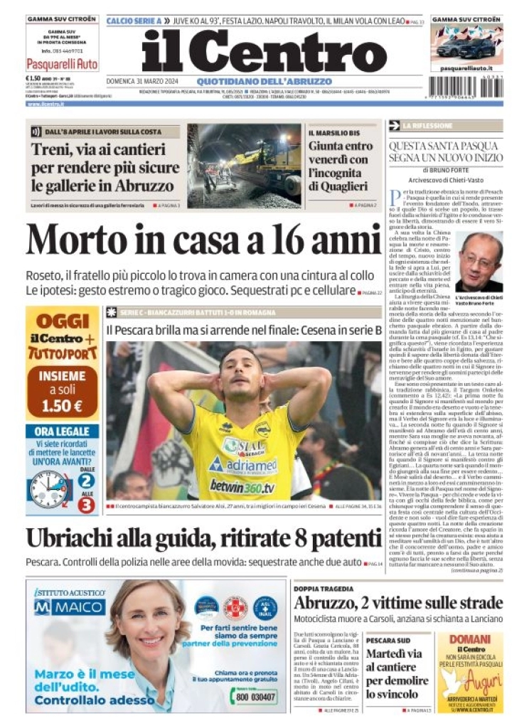 prima pagina - Il Centro (Pescara) del 31/03/2024