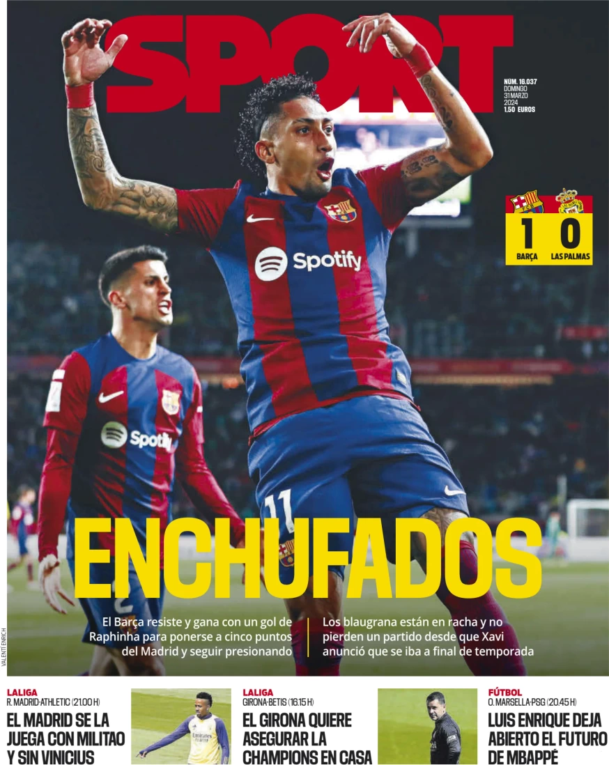 anteprima della prima pagina di sport-barcelona del 31/03/2024