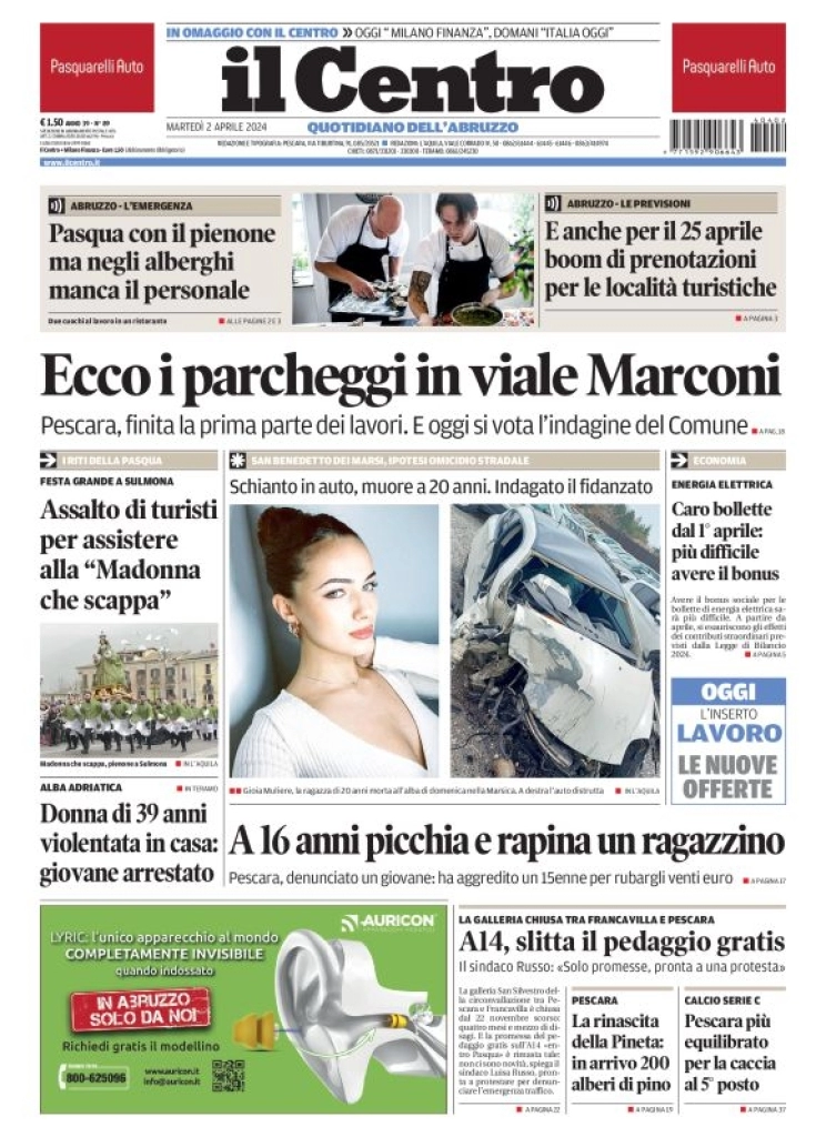 prima pagina - Il Centro (Pescara) del 02/04/2024