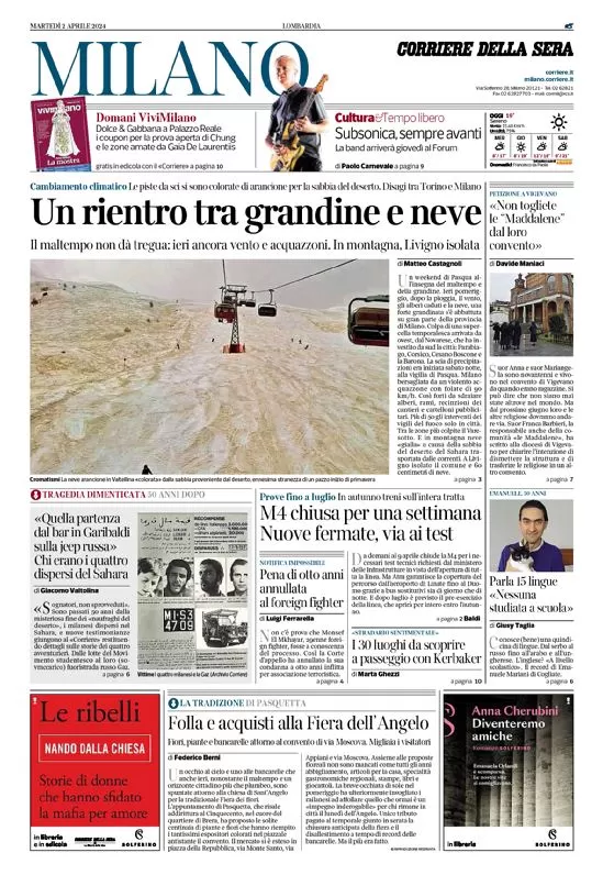 anteprima della prima pagina di corriere-della-sera-milano del 02/04/2024