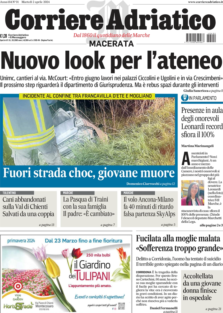 anteprima della prima pagina di corriere-adriatico-macerata del 02/04/2024