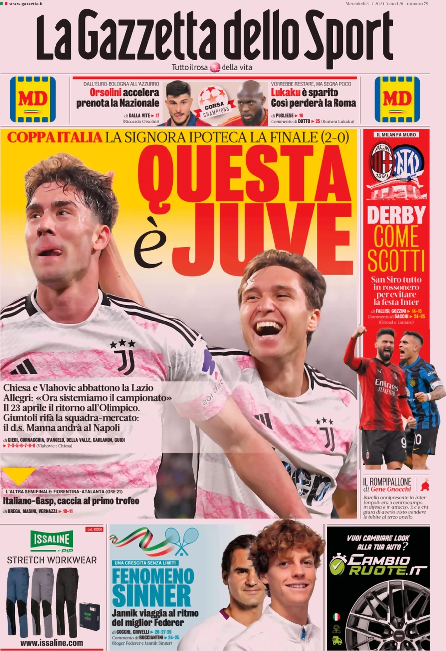 prima pagina - La Gazzetta dello Sport del 03/04/2024