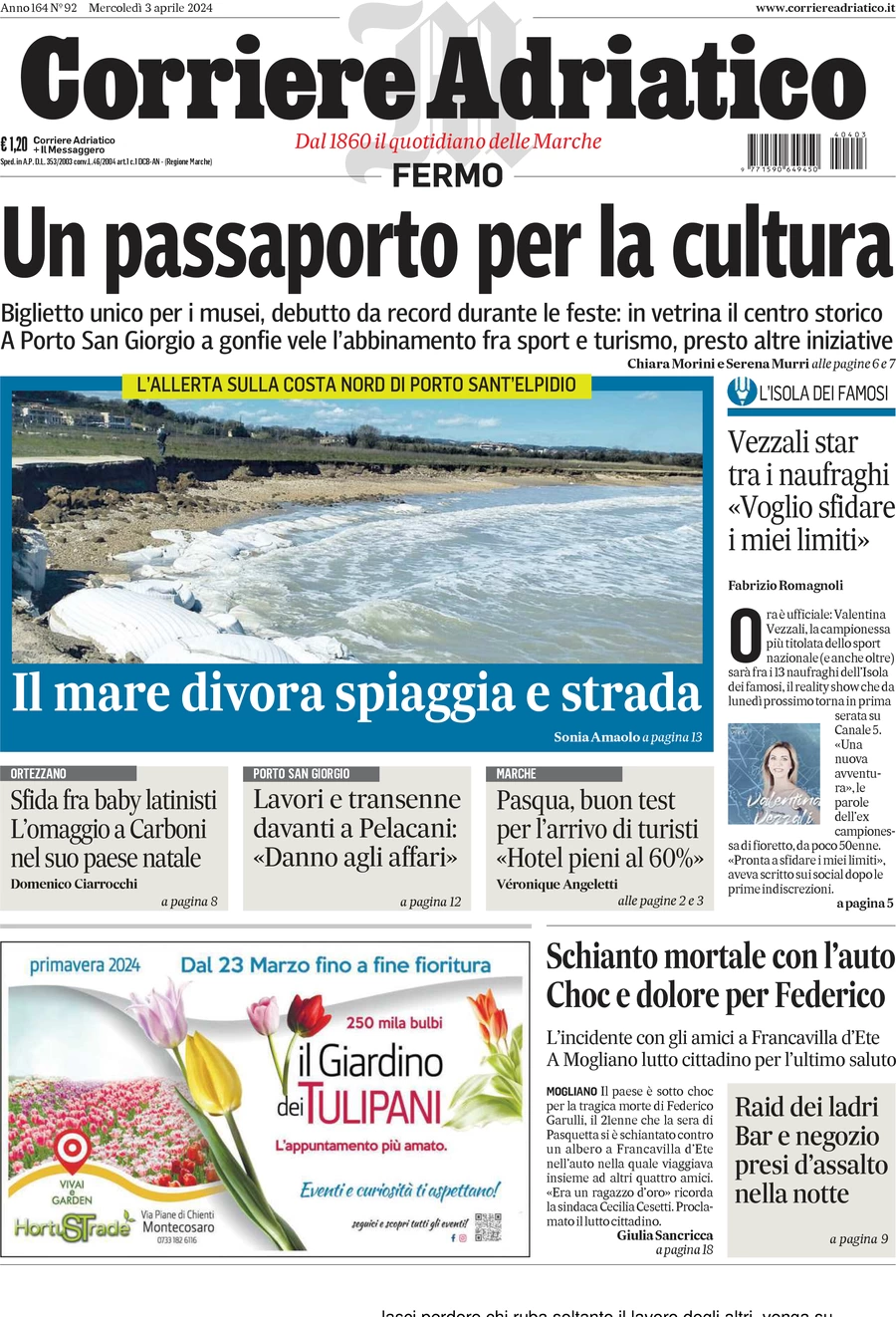 anteprima della prima pagina di corriere-adriatico-fermo del 03/04/2024