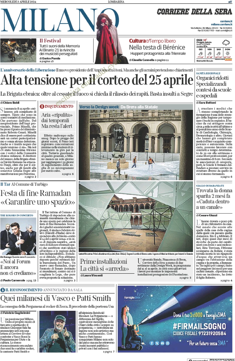 anteprima della prima pagina di corriere-della-sera-milano del 03/04/2024
