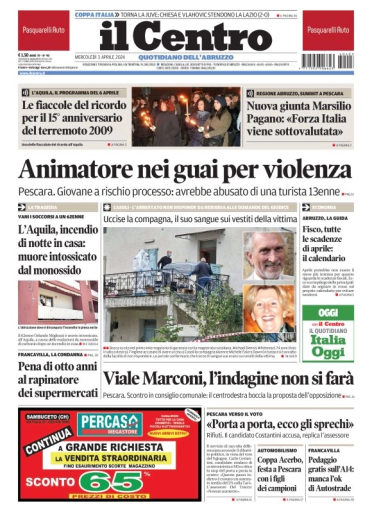 prima pagina - Il Centro (Pescara) del 03/04/2024