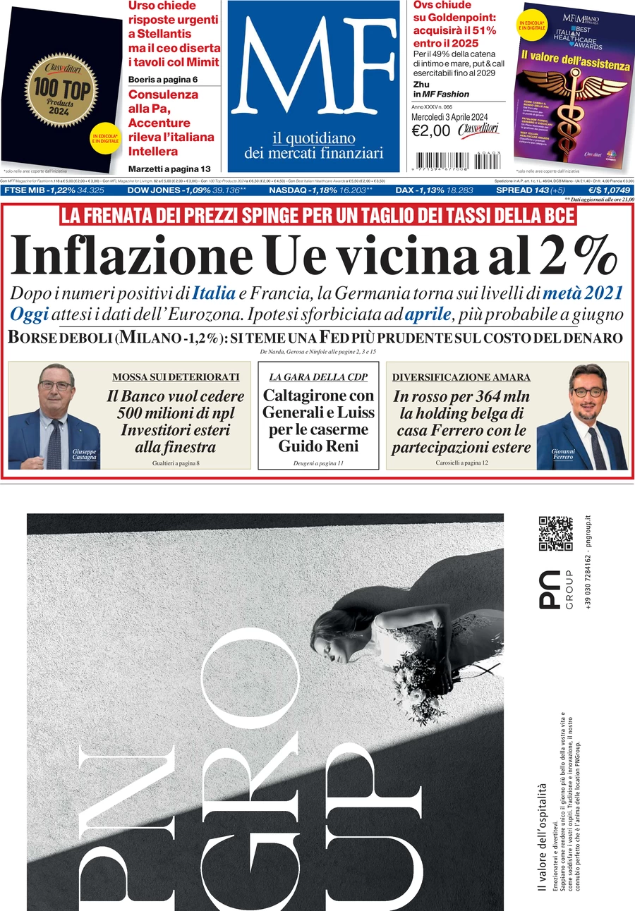 prima pagina - MF Milano Finanza del 03/04/2024
