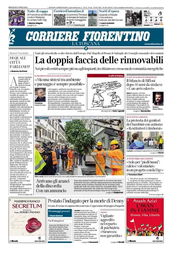 anteprima della prima pagina di corriere-fiorentino del 03/04/2024