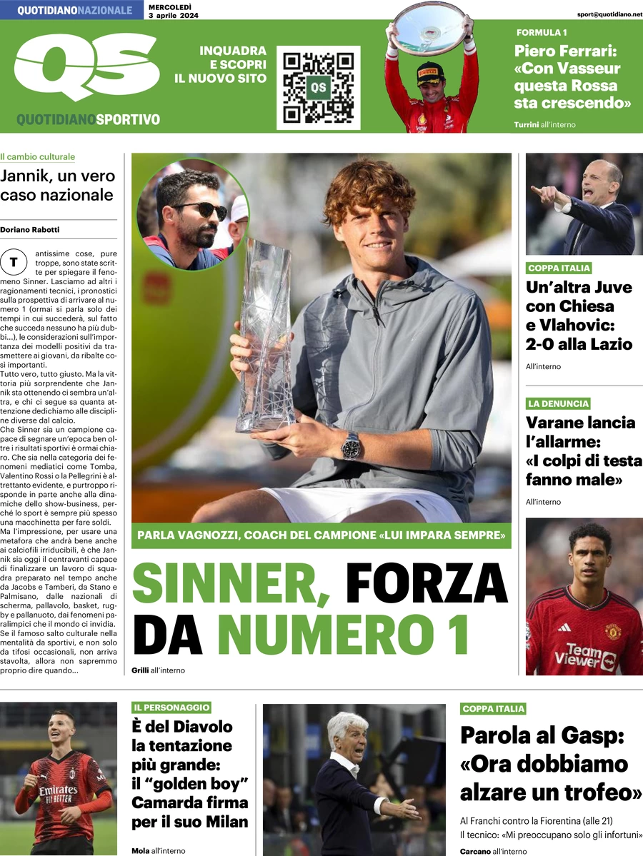 prima pagina - QS Quotidiano Sportivo del 03/04/2024