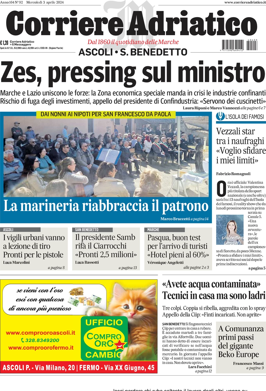 anteprima della prima pagina di corriere-adriatico-ascoli del 03/04/2024