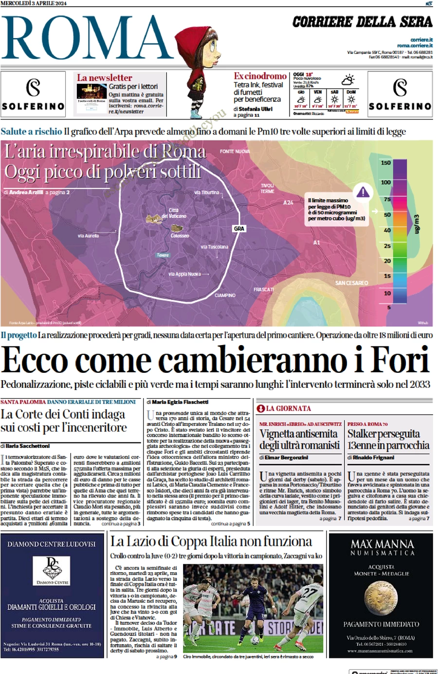 anteprima della prima pagina di corriere-della-sera-roma del 03/04/2024