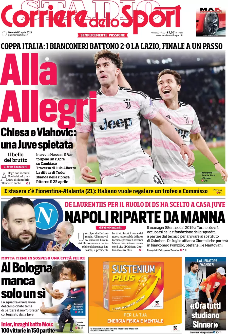 prima pagina - Corriere dello Sport del 03/04/2024