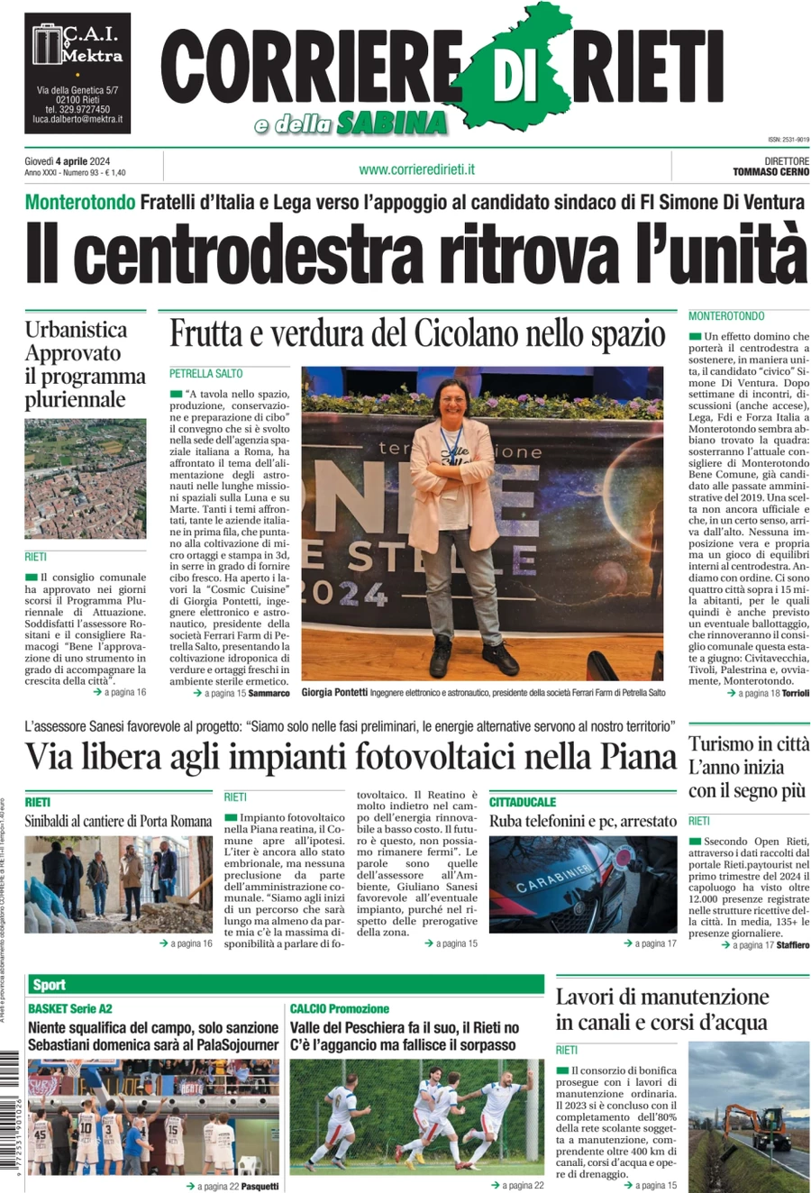 anteprima della prima pagina di corriere-di-rieti-e-della-sabina del 04/04/2024