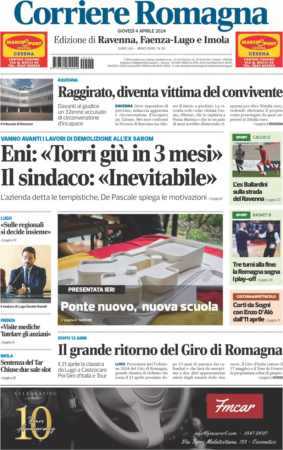 anteprima della prima pagina di corriere-romagna-ravenna-e-imola del 04/04/2024