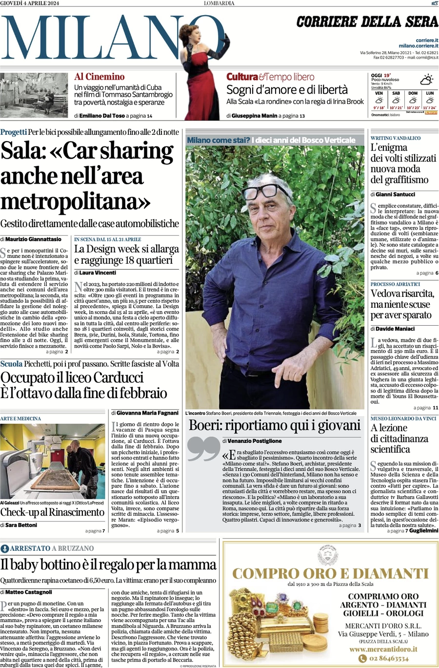 anteprima della prima pagina di corriere-della-sera-milano del 04/04/2024