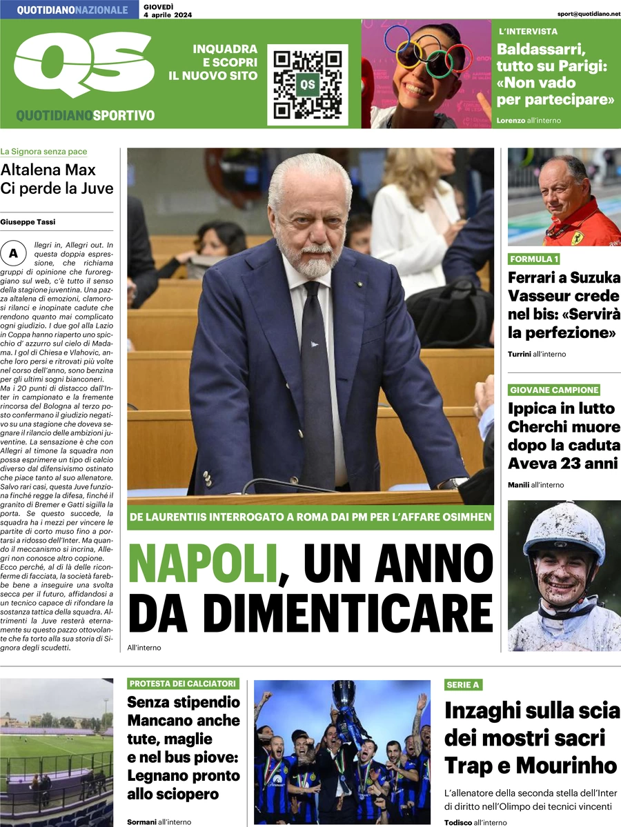 prima pagina - QS Quotidiano Sportivo del 04/04/2024