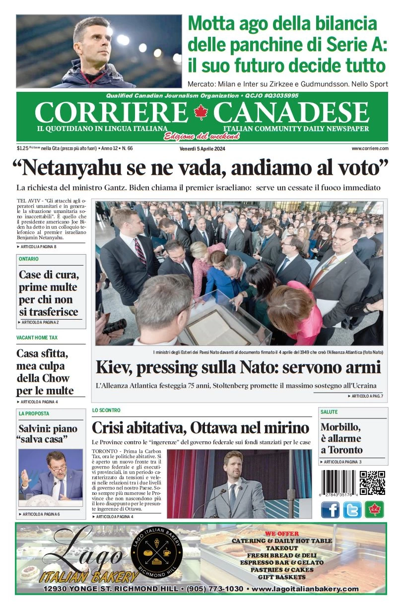 prima pagina - Corriere Canadese del 05/04/2024