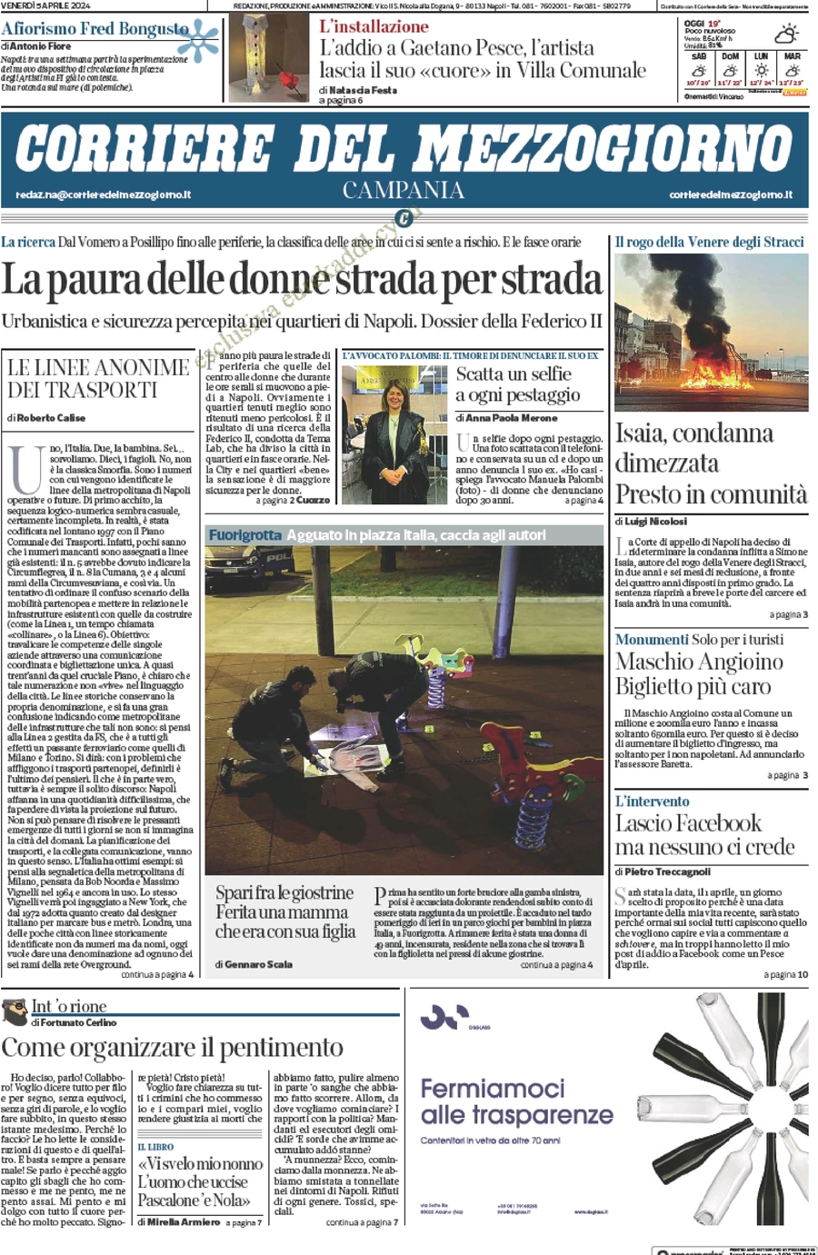 anteprima della prima pagina di corriere-del-mezzogiorno-campania del 05/04/2024