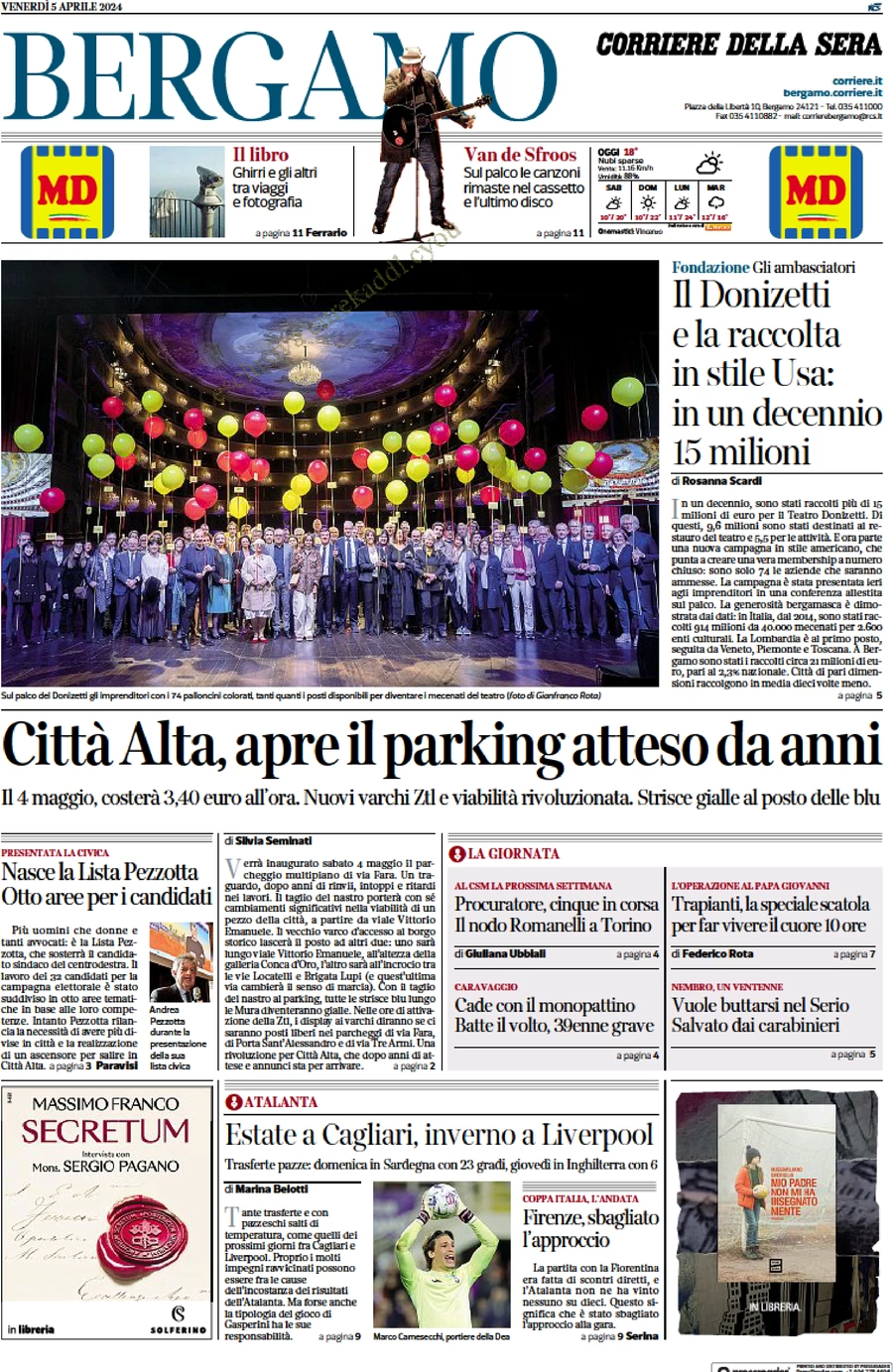 anteprima della prima pagina di corriere-della-sera-bergamo del 05/04/2024