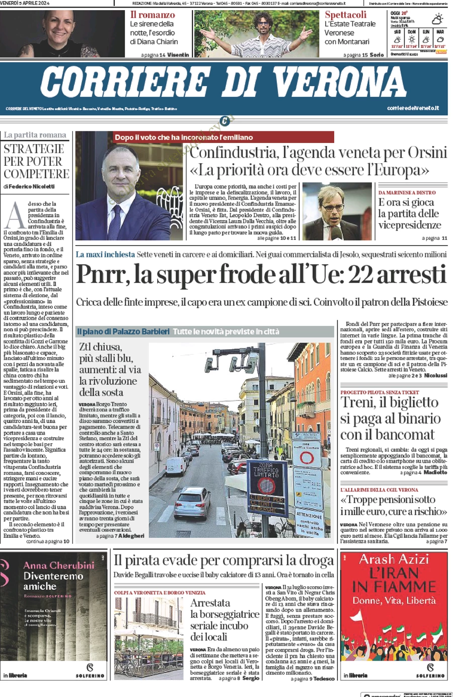 anteprima della prima pagina di corriere-di-verona del 05/04/2024