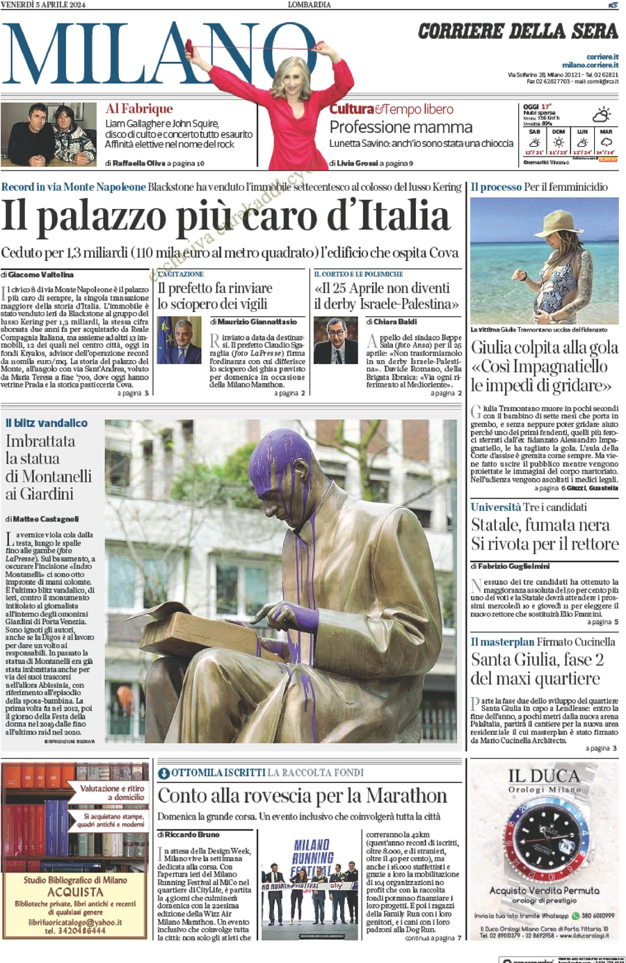 anteprima della prima pagina di corriere-della-sera-milano del 05/04/2024