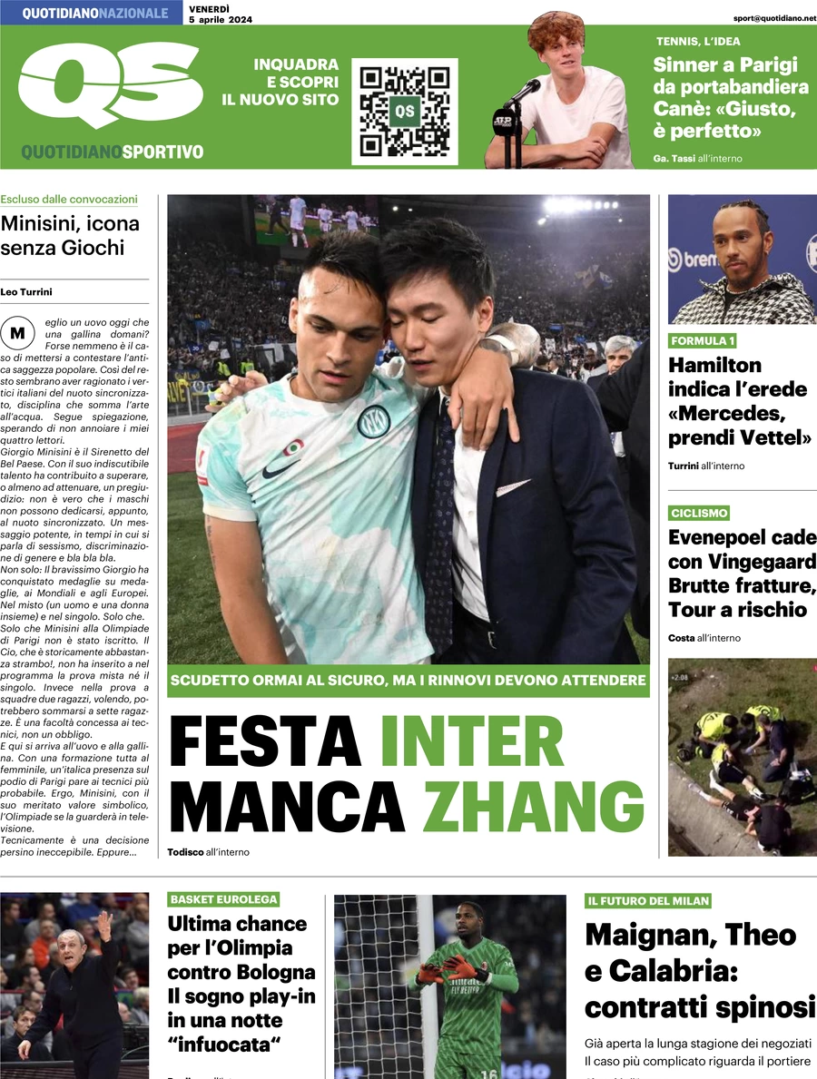 prima pagina - QS Quotidiano Sportivo del 05/04/2024