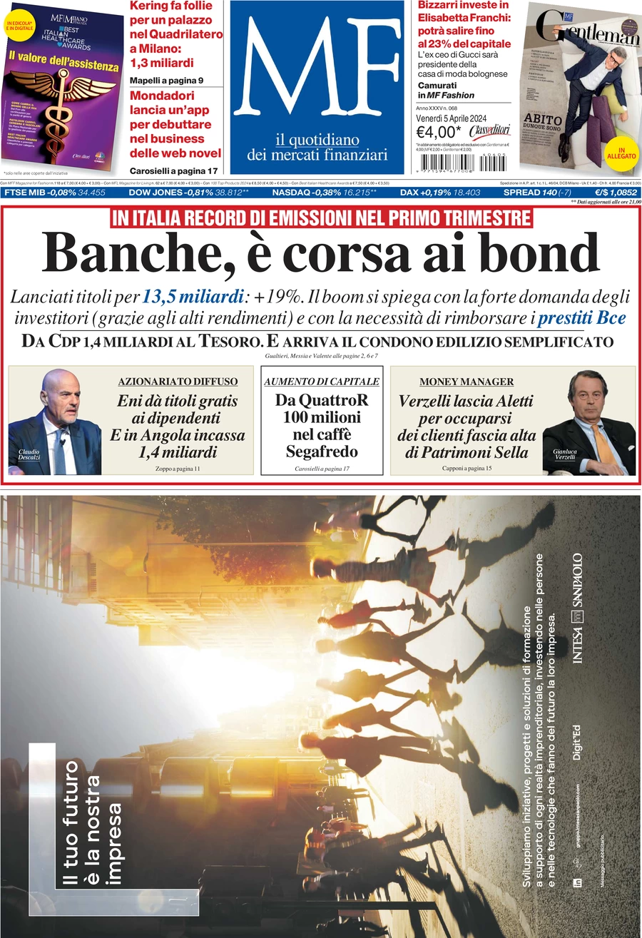 prima pagina - MF Milano Finanza del 05/04/2024