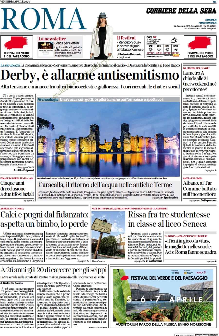 anteprima della prima pagina di corriere-della-sera-roma del 05/04/2024