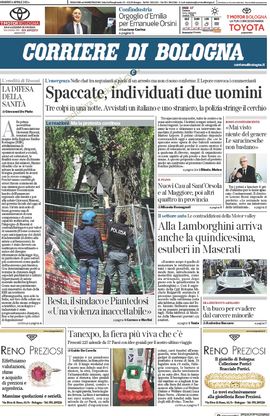 anteprima della prima pagina di corriere-di-bologna del 05/04/2024